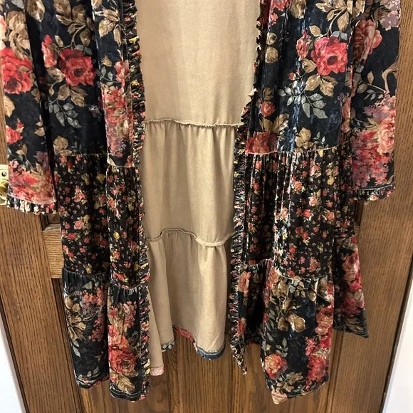 Easel Floral Velvet Multicolor Open Boho Women's Cardigan Medium - Picture 4 of 11